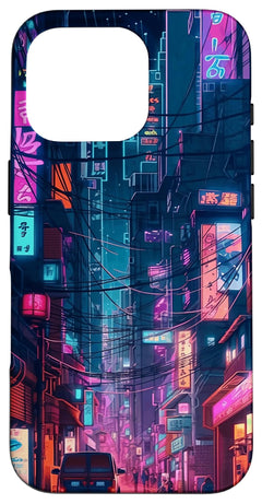 iPhone 16 Pro Japanese City Dark Aesthetic Vaporwave Manga Anime Case