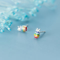 S925 Silver Pineapple Earrings - Cute Rainbow Design