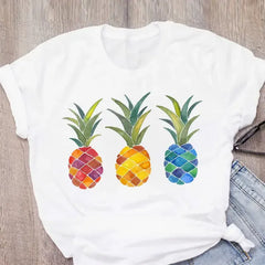 Graphic Watermelon Pineapple Print Women's T-Shirt