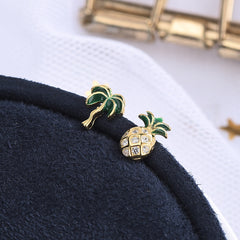 S925 Silver Korean Style Asymmetric Pineapple Earrings