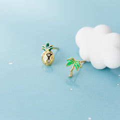 S925 Silver Korean Style Asymmetric Pineapple Earrings