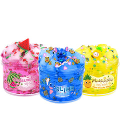 Keemanman Slime Kit - 3 Pack Jelly Cube Clear Crunchy Slime with Blue Watermelon and Pineapple Charms Preppy and Aesthetic Stuff Cute Stress Toys and Cool Birthday Gifts Ideas for Girls and Boys