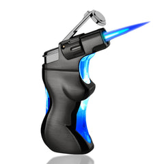 Jet Torch Lighter with View Window Lighter Refillable Butane Lighter Cool Mens Lighter Windproof Lighter Butane Flame Lighter Unique Men Women Gift Kitchen Cooking (No Gas) (Black)
