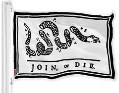 G128  Join, or Die Flag (White) 3x5 FT Printed Brass Grommets 150D Polyester Indoor/Outdoor  Much Thicker More Durable Than 100D 75D Polyester