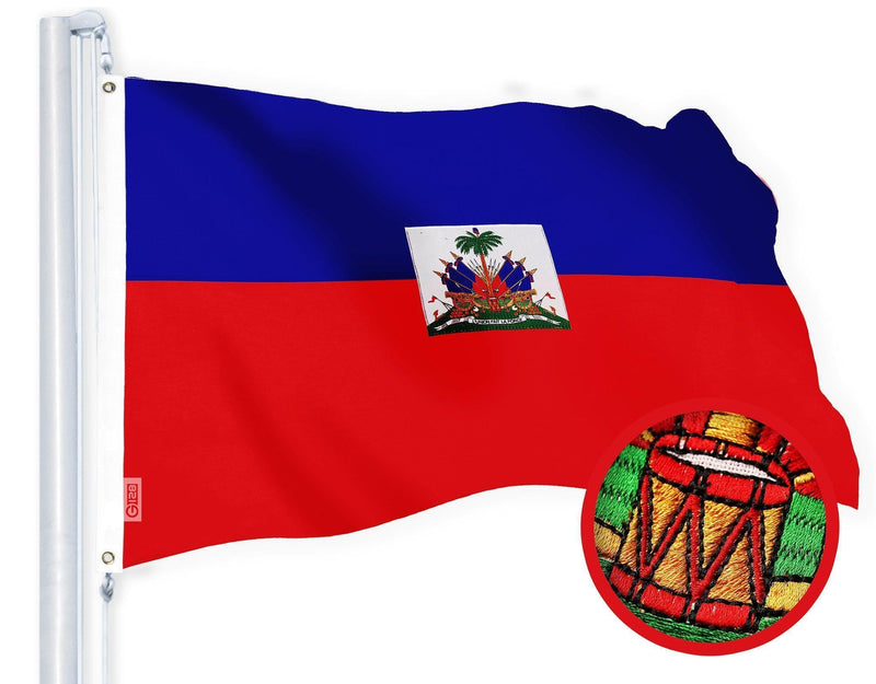 G128 Haiti Haitian Flag  2x3 Ft  StormFlyer Series Embroidered 220GSM Spun Polyester  Country Flag, Embroidered Design, Indoor/Outdoor, Brass Grommets, Heavy Duty, All Weather
