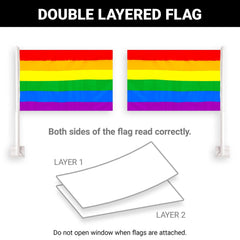 G128 2 Pack: LGBT Rainbow Pride Car Flag  11x17 In  Double LiteWeave Pro Series Double Sided Printed 150D Polyester  Flagpole Included  Perfect for Festival Celebrations, Parades