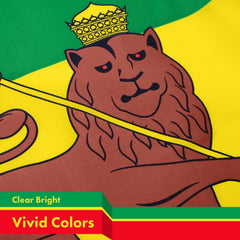 G128 Ethiopia Lion Flag  3x5 feet  Printed 150D, Indoor/Outdoor, Vibrant Colors, Brass Grommets, Quality Polyester, Much Thicker More Durable Than 100D 75D Polyester