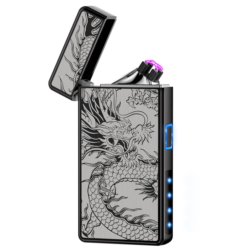 Electric Lighter USB Rechargeable Plasma Arc Lighter Windproof Flameless Butane Free Mini Lighter for Candles Fireworks Outdoor Camping Activities (Black Dragon)