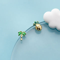 S925 Silver Korean Style Asymmetric Pineapple Earrings