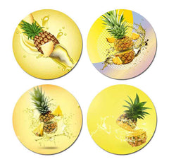 Summer ICY Pineapple Round Coaster Set of Drink- Made of Polyester Fabric and Recycled Rubber Coaster Set - Set of 4
