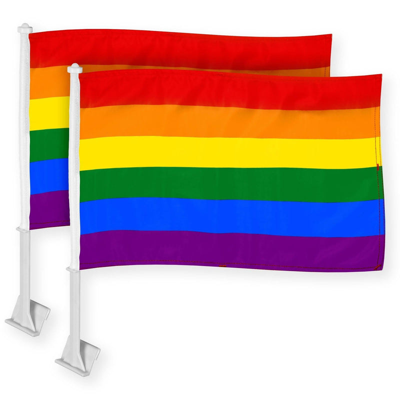 G128 2 Pack: LGBT Rainbow Pride Car Flag  11x17 In  Double LiteWeave Pro Series Double Sided Printed 150D Polyester  Flagpole Included  Perfect for Festival Celebrations, Parades