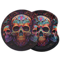 Rolling Tray with Magnetic Lid - 7.17 inch x 6.69 inch Rolling Tray with Magnetic lid to Prevent Spills - This Decorative Metal Tray is Perfect for at Home (C-Tray Skull)