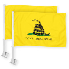 G128 2 Pack: Gadsden Don't Tread On Me Car Flag  11x17 In  Double LiteWeave Pro Series Double Sided Printed 150D Polyester  Flagpole Included  Perfect for Festival Celebrations, Parades