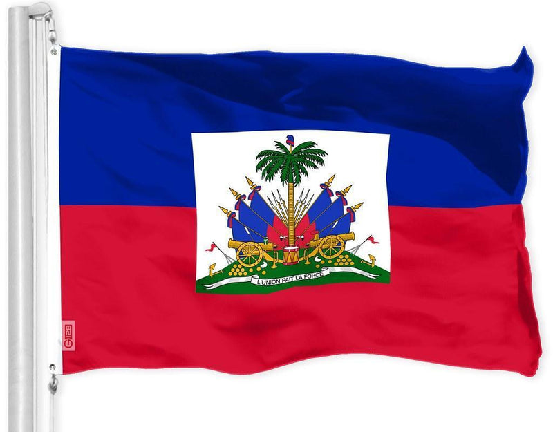 G128 Haiti Haitian Flag  3x5 Ft  Printed 150D Polyester  Indoor/Outdoor, Vibrant Colors, Brass Grommets, Quality Polyester, Much Thicker More Durable Than 100D 75D Polyester