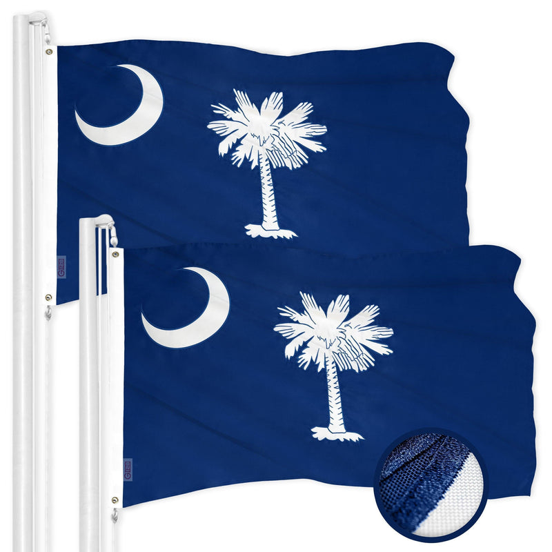 G128 2 Pack: South Carolina SC State Flag  2x3 Ft  ToughWeave Series Embroidered 300D Polyester  Embroidered Design, Indoor/Outdoor, Brass Grommets