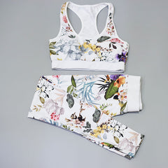 Women's Floral Print Yoga Set - Bra & Leggings Outfit