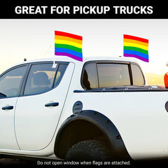 G128 2 Pack: LGBT Rainbow Pride Car Flag  11x17 In  Double LiteWeave Pro Series Double Sided Printed 150D Polyester  Flagpole Included  Perfect for Festival Celebrations, Parades