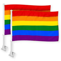 G128 2 Pack: LGBT Rainbow Pride Car Flag  11x17 In  Double LiteWeave Pro Series Double Sided Printed 150D Polyester  Flagpole Included  Perfect for Festival Celebrations, Parades