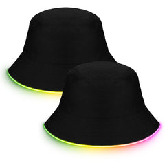 Chuarry 2 Pcs LED Light up Bucket Hat Set LED Light up Bucket Hat LED Bucket Hat for Men and Women Unisex (Black Neon)