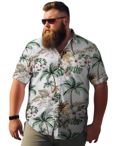 Weecreeture Big and Tall Mens Hawaiian Shirt - Short Sleeve Tropical Floral Button Down Casual Summer Beach Shirt White Pineapple 3X-Large Big Tall