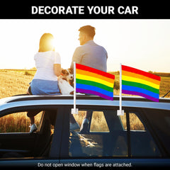 G128 2 Pack: LGBT Rainbow Pride Car Flag  11x17 In  Double LiteWeave Pro Series Double Sided Printed 150D Polyester  Flagpole Included  Perfect for Festival Celebrations, Parades