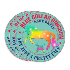 (3PCS) Blue Collar Unicorn Rare Breed Sticker Rainbow Unicorn Hard Hat Water Assistant Vinyl Waterproof Die-Cut Sticker for Laptop Water Bottle Hard Hat Helmet Car Phone Skateboard (3 inches)