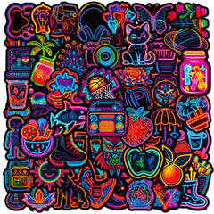 insidemoon 50 Pieces Neon Stickers for Laptop Water Bottle Stickers Cute Cartoon Anime Vinyl Waterproof Graffiti Decals for Luggage Scrapbook PhoneColorful Neon Anime Stickers for Teens Adults