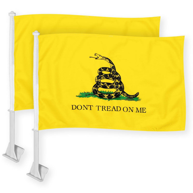 G128 2 Pack: Gadsden Don't Tread On Me Car Flag  11x17 In  Double LiteWeave Pro Series Double Sided Printed 150D Polyester  Flagpole Included  Perfect for Festival Celebrations, Parades