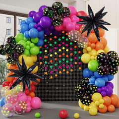 Amandir Glow in the Dark Party Decorations 119Pcs 80S Disco Rainbow Balloon Arch Garland Kit with UV Neon Luminous Fluorescent Balloons 9.8ft Streamer Garland for Back to 80S 90S Prom Birthday Decor