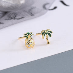 S925 Silver Korean Style Asymmetric Pineapple Earrings