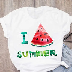 Graphic Watermelon Pineapple Print Women's T-Shirt