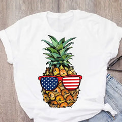 Graphic Watermelon Pineapple Print Women's T-Shirt