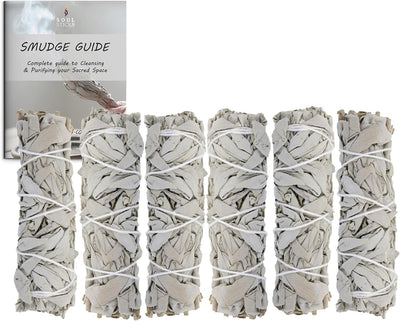 Ancient VEDA 9 Inch Big White Sage Smudge Sticks Bundle (6 Pack) Sage Sticks for Cleansing House Stress Relief Yoga | California Sage White Sage for Smudging and Negative Energy Cleanse
