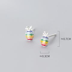 S925 Silver Pineapple Earrings - Cute Rainbow Design