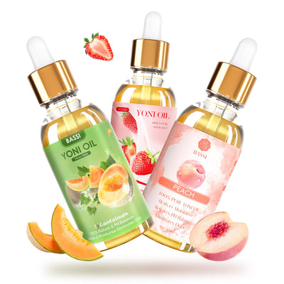 3 PCS Natural Yoni Oil for Women - Yoni Care Oil -Feminine Oil Vaginal Moisturizer - Reduces Odor Restores pH Balance Helps with Vaginal Itch Herbal Yoni Blend with Strawberry Peach Hami Melon