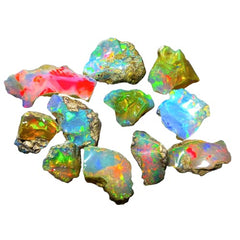 GEMWORLDJAIPUR AAA Quality Natural Ethiopian Opal Jumbo Fire Rough 25 Carats 5-8 Pcs Natural Opal Gemstones Raw For cutting cabbing polishing DIY art and craft 10-15 MM White
