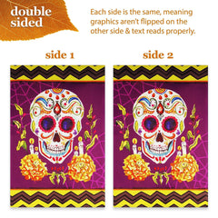 G128 Combo Pack: Garden Flag Stand Black 36 in x 16 in & Garden Flag Day of the Dead Decoration Sugar Skull 12x18 DoubleSided Blockout Fabric