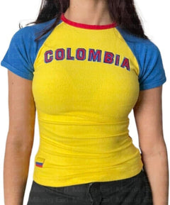 IDEWO Brazil Crop Top Y2k Baby Tee for Women Y2k Shirts Graphic Tees for Women Vintage 90s Streetwear (ColombiaSmallSmall)