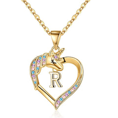 Hidepoo Unicorn Necklace Gifts - 14K Gold Plated Cubic Zirconia Heart Pendant Unicorn Necklace Gifts Jewelry R Initial Heart Unicorn Necklace Unicorn Jewelry Birthday Gifts Unicorn Gifts