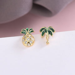 S925 Silver Korean Style Asymmetric Pineapple Earrings