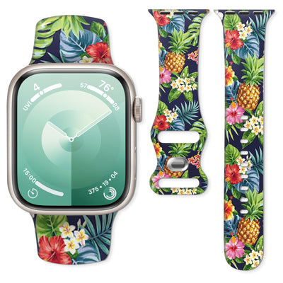 AFPRNK Compatible with iWatch Band 38mm 40mm 41mm 42mm 44mm 45mm 49mm for Women Girl Cute Fadeless Replacement Strap for iWatch SE Series 9 8 7 6 5 4 3 2 1 Ultra(Palm leaf pineapple)