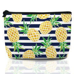 BIGXIUKA Cartoon Pineapple Cosmetic Bag Blue White Stripes Makeup BagsTravel Make up Bags for Women Girls Cute Zipper Pouch Toiletry Organizer Bag Travel Essentials