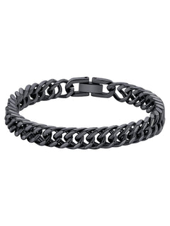 TenrSteel Black Link Chain Bracelet For Men 8mm Wide 7.4 Inch Mens Bracelets