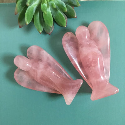 3-Inch Natural Rose Quartz Angel Figurine
