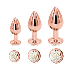 Rose Gold Metal Anal Plug with Flower Design