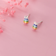 S925 Silver Pineapple Earrings - Cute Rainbow Design