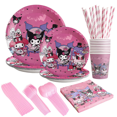 92 PCs Cute Anime Party Plates and Cups and Napkins sets for Girl Pink Birthday Kawaii Party Supplies Anime Cosplay Girl Birthday Decorations Serves 10 Guests